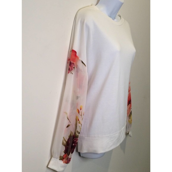 E. LUNA SHEER FLORAL SLEEVE TOP L - Picture 2 of 7